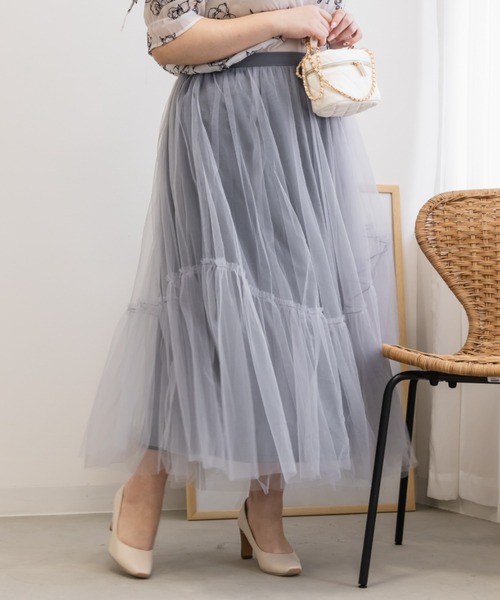 CLETTE(クレット)の「アシメ切替チュールスカート(スカート・レディース・ブラック/ブルーグレー/チャコールグレー・LL/3L/4L)」の13枚目の写真