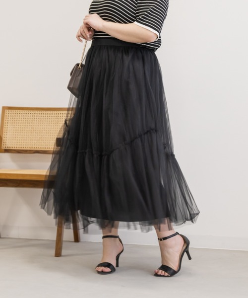 CLETTE(クレット)の「アシメ切替チュールスカート(スカート・レディース・ブラック/ブルーグレー/チャコールグレー・LL/3L/4L)」の20枚目の写真