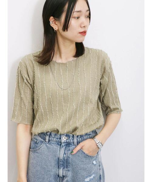 Samansa Mos2 blue（サマンサモスモスブルー）の「◎ジャカードフリンジプルオーバー（Tシャツ/カットソー・レディース・カーキ/ブラック/キナリ・F）」の3枚目の写真