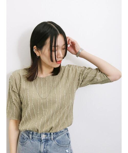 Samansa Mos2 blue（サマンサモスモスブルー）の「◎ジャカードフリンジプルオーバー（Tシャツ/カットソー・レディース・カーキ/ブラック/キナリ・F）」の14枚目の写真