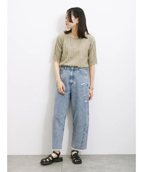 Samansa Mos2 blue（サマンサモスモスブルー）の「◎ジャカードフリンジプルオーバー（Tシャツ/カットソー・レディース・カーキ/ブラック/キナリ・F）」の12枚目の写真