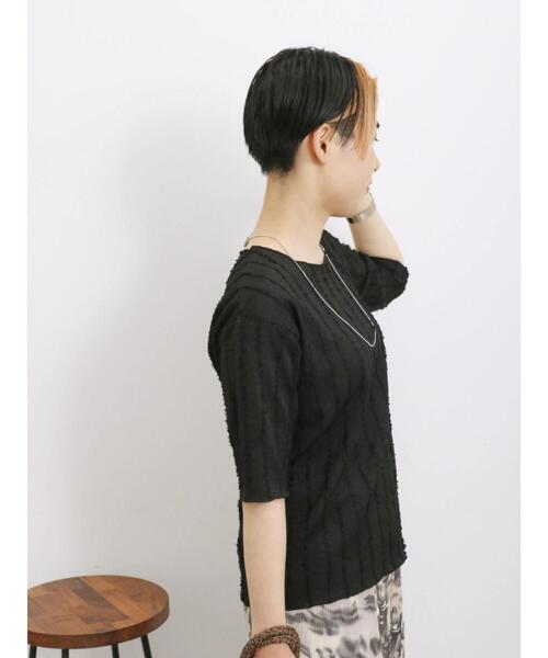 Samansa Mos2 blue（サマンサモスモスブルー）の「◎ジャカードフリンジプルオーバー（Tシャツ/カットソー・レディース・カーキ/ブラック/キナリ・F）」の9枚目の写真