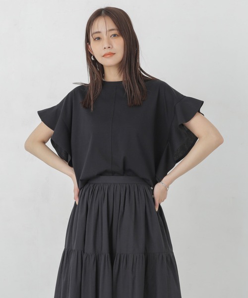 NANO universe（ナノユニバース）の「Polygiene フレアスリーブカットトップス（Tシャツ/カットソー・レディース・イエロー/ホワイト/ブラック・FREE）」の4枚目の写真