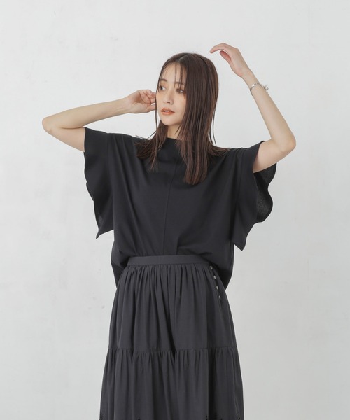 NANO universe（ナノユニバース）の「Polygiene フレアスリーブカットトップス（Tシャツ/カットソー・レディース・イエロー/ホワイト/ブラック・FREE）」の5枚目の写真