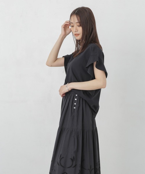 NANO universe（ナノユニバース）の「Polygiene フレアスリーブカットトップス（Tシャツ/カットソー・レディース・イエロー/ホワイト/ブラック・FREE）」の6枚目の写真