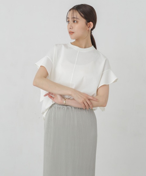 NANO universe（ナノユニバース）の「Polygiene フレアスリーブカットトップス（Tシャツ/カットソー・レディース・イエロー/ホワイト/ブラック・FREE）」の11枚目の写真