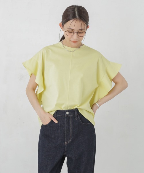 NANO universe（ナノユニバース）の「Polygiene フレアスリーブカットトップス（Tシャツ/カットソー・レディース・イエロー/ホワイト/ブラック・FREE）」の18枚目の写真