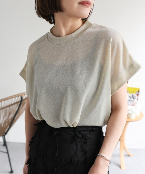 セール】ラメフレンチスリーブトップス（Tシャツ/カットソー