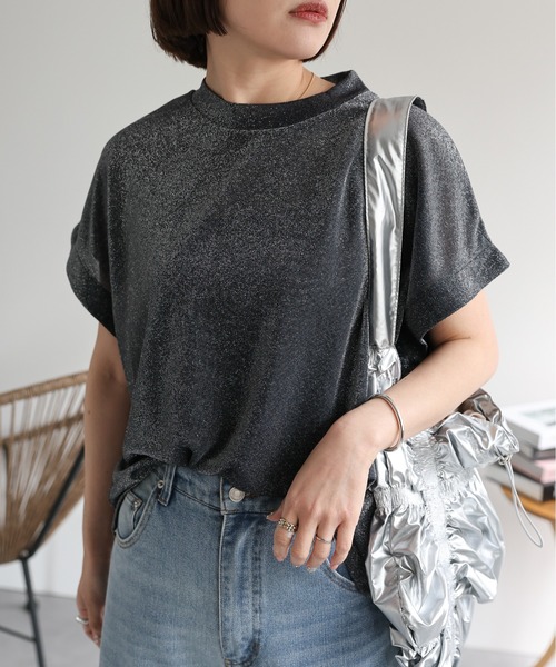 ap retro(アプレトロ)の「ラメフレンチスリーブトップス(Tシャツ/カットソー・レディース・アイボリー/ブラック・MEDIUM)」の17枚目の写真
