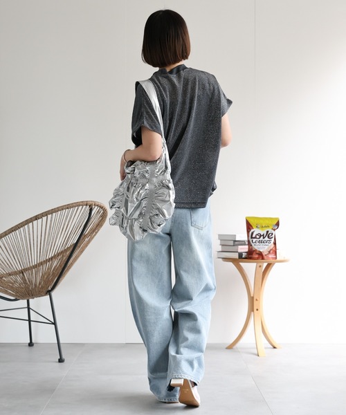 ap retro(アプレトロ)の「ラメフレンチスリーブトップス(Tシャツ/カットソー・レディース・アイボリー/ブラック・MEDIUM)」の14枚目の写真