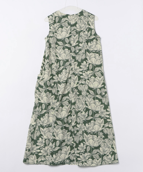PREFERIR(プレフェリール)の「Vネック ノースリーブ ボタニカルプリント ワンピース(ワンピース・レディース・グリーン/ブラウン・MEDIUM/LARGE)」の18枚目の写真