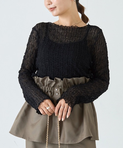 LAVEANGE（ラビアンジェ）の「ウェーブシアープルオーバー（Tシャツ/カットソー・レディース・ブラック/ブラウン/アイボリー・LL/3L/4L/M/L）」の2枚目の写真