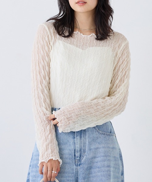 LAVEANGE（ラビアンジェ）の「ウェーブシアープルオーバー（Tシャツ/カットソー・レディース・ブラック/ブラウン/アイボリー・LL/3L/4L/M/L）」の4枚目の写真