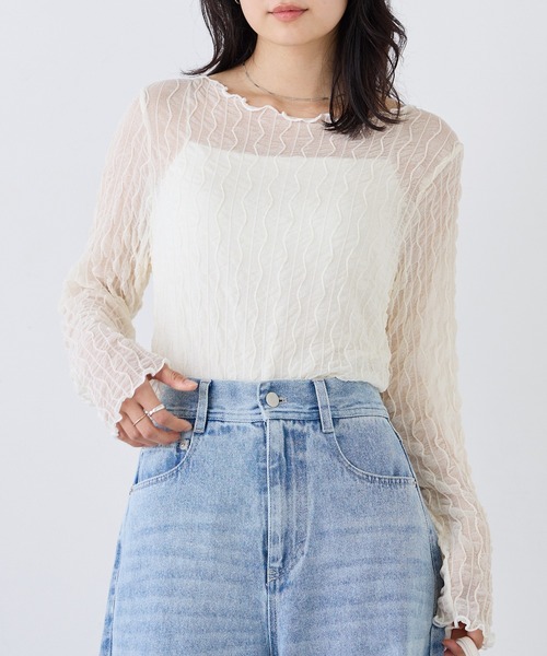 LAVEANGE（ラビアンジェ）の「ウェーブシアープルオーバー（Tシャツ/カットソー・レディース・ブラック/ブラウン/アイボリー・LL/3L/4L/M/L）」の5枚目の写真