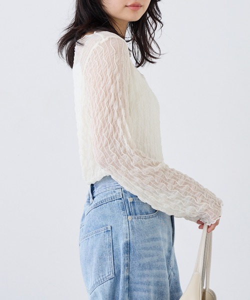 LAVEANGE（ラビアンジェ）の「ウェーブシアープルオーバー（Tシャツ/カットソー・レディース・ブラック/ブラウン/アイボリー・LL/3L/4L/M/L）」の6枚目の写真