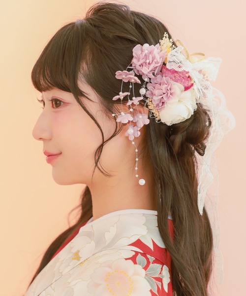 Retica(レティカ)の「浴衣 ヘアアクセサリー 髪飾り パールピンニュアンスカラーフラワーレースリボン 浴衣ヘアアクセ 11点セット かわいい(和装小物・レディース・パープル/ピンク/ブルー・FREE)」の16枚目の写真