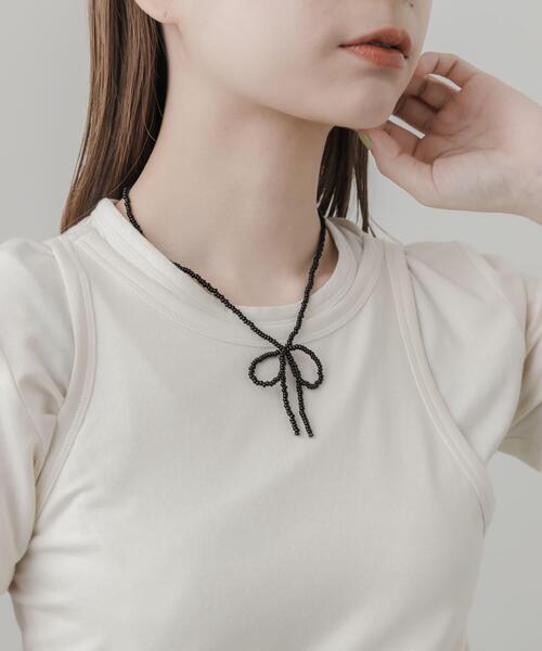 SMELLY（スメリー）の「リボンビーズネックレス（ネックレス・レディース・ブラック・-）」の5枚目の写真