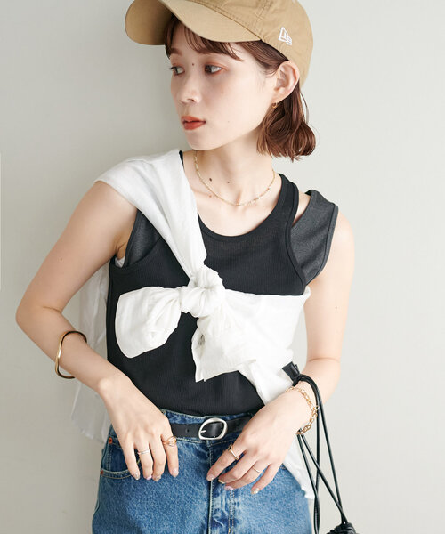 DISCOAT（ディスコート）の「【新色追加/WEB限定】レイヤードタンクトップ（タンクトップ・レディース・アイボリー/ブラック/グレー/ブルー/ブラウン/ネイビー・FREE）」の9枚目の写真