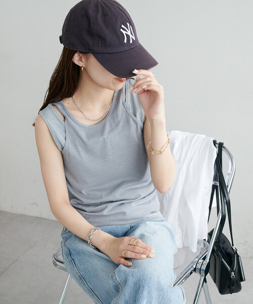 DISCOAT（ディスコート）の「【新色追加/WEB限定】レイヤードタンクトップ（タンクトップ・レディース・アイボリー/ブラック/グレー/ブルー/ブラウン/ネイビー・FREE）」の16枚目の写真