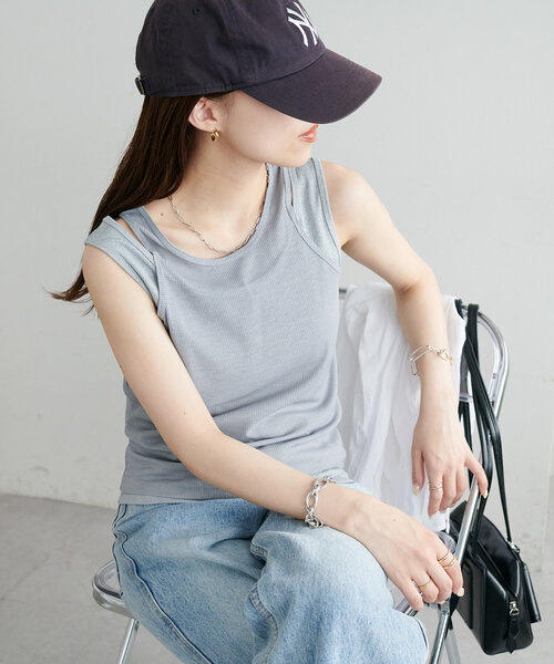 DISCOAT（ディスコート）の「【新色追加/WEB限定】レイヤードタンクトップ（タンクトップ・レディース・アイボリー/ブラック/グレー/ブルー/ブラウン/ネイビー・FREE）」の17枚目の写真