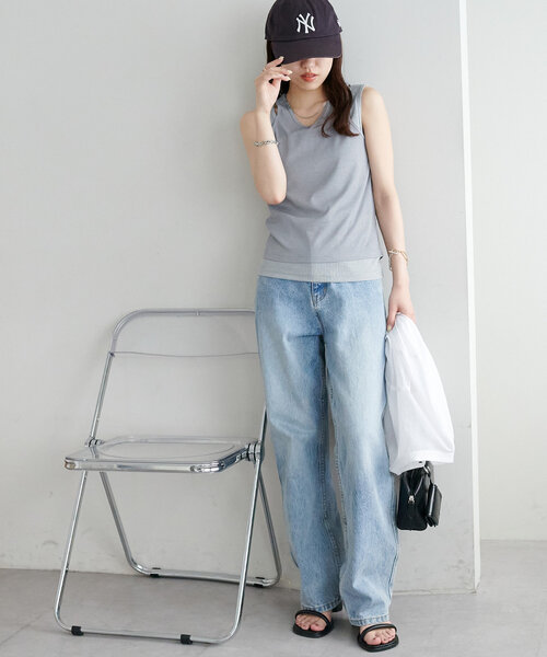 DISCOAT（ディスコート）の「【新色追加/WEB限定】レイヤードタンクトップ（タンクトップ・レディース・アイボリー/ブラック/グレー/ブルー/ブラウン/ネイビー・FREE）」の18枚目の写真