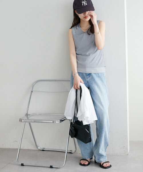 DISCOAT（ディスコート）の「【新色追加/WEB限定】レイヤードタンクトップ（タンクトップ・レディース・アイボリー/ブラック/グレー/ブルー/ブラウン/ネイビー・FREE）」の19枚目の写真