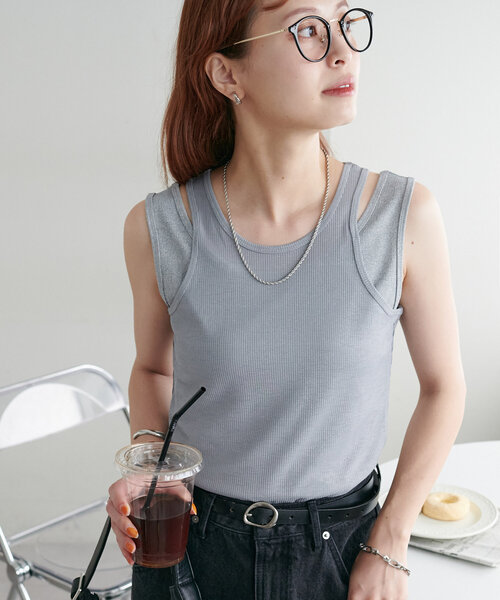 DISCOAT（ディスコート）の「【新色追加/WEB限定】レイヤードタンクトップ（タンクトップ・レディース・アイボリー/ブラック/グレー/ブルー/ブラウン/ネイビー・FREE）」の20枚目の写真