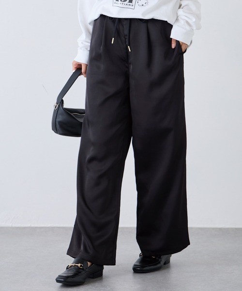 LAVEANGE（ラビアンジェ）の「サテンイージーワイドパンツ（その他パンツ・レディース・ブラウン/ブラック・M/4L/3L/LL/L）」の4枚目の写真
