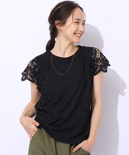 DRESKIP(ドレスキップ)の「◆華やかなレース使いが目を惹く 大人のデザイントップス(Tシャツ/カットソー・レディース・ブラック/ライトイエロー系/ホワイト系5/オフホワイト・04/03/02)」の3枚目の写真