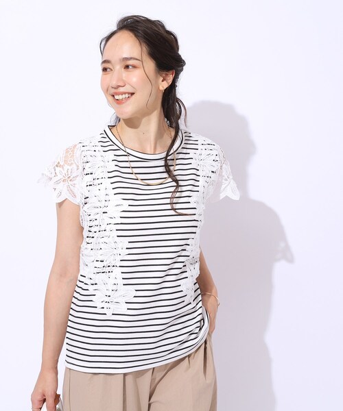 DRESKIP(ドレスキップ)の「◆華やかなレース使いが目を惹く 大人のデザイントップス(Tシャツ/カットソー・レディース・ブラック/ライトイエロー系/ホワイト系5/オフホワイト・04/03/02)」の5枚目の写真