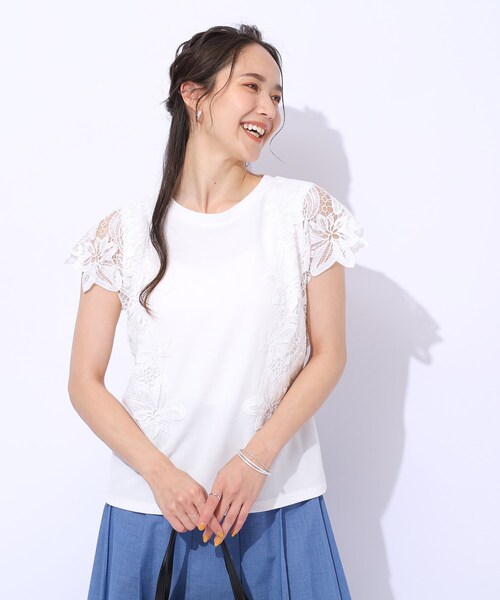 DRESKIP(ドレスキップ)の「◆華やかなレース使いが目を惹く 大人のデザイントップス(Tシャツ/カットソー・レディース・ブラック/ライトイエロー系/ホワイト系5/オフホワイト・04/03/02)」の13枚目の写真
