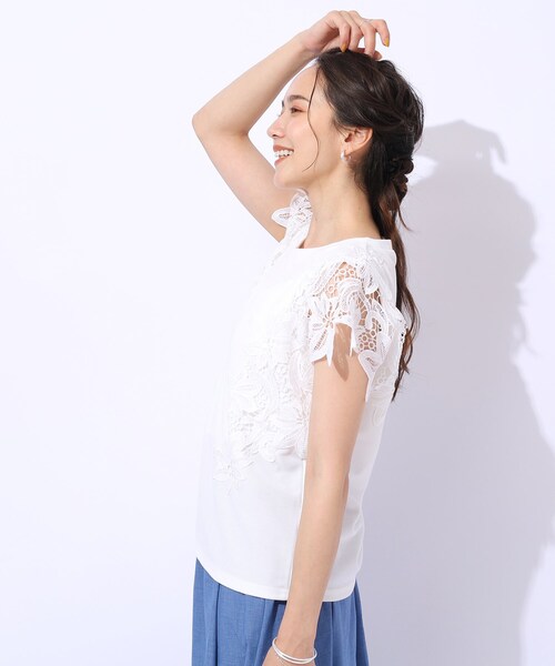 DRESKIP(ドレスキップ)の「◆華やかなレース使いが目を惹く 大人のデザイントップス(Tシャツ/カットソー・レディース・ブラック/ライトイエロー系/ホワイト系5/オフホワイト・04/03/02)」の14枚目の写真