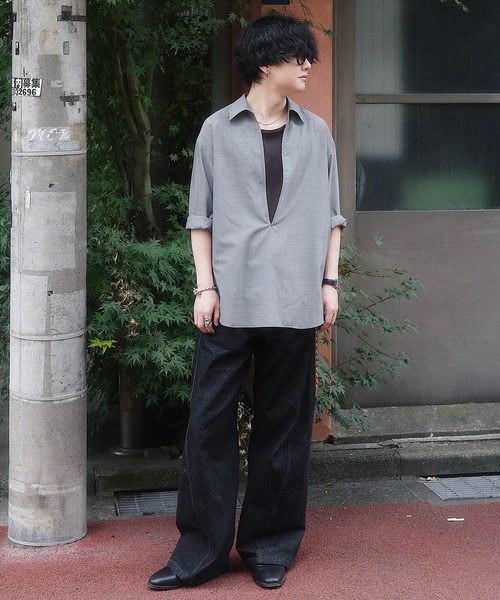 WYM LIDNM(ウィム バイ リドム)の「VINTAGE WASHED CURVED DENIM(デニムパンツ・メンズ・ブルー系/ブラック系/ブラウン系/グレー/ブラック系2/ライトインディゴブルー/インディゴブルー/ベージュ系/ダークインディゴブルー/グレイッシュベージュ/グレー系2/ブルー系2/ブラック/オフホワイト・XS/S/M/L/XL)」の17枚目の写真