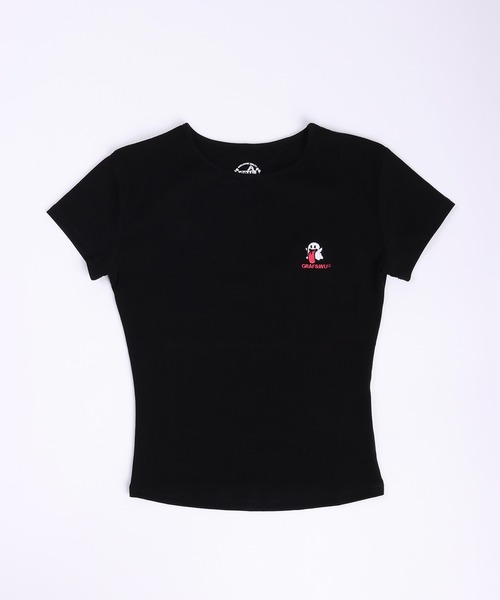 GRAF&WU(グラフアンドユー)の「GRAF&WU ゴースト刺繍 クロップド丈 スリムフィット 半袖Tシャツ(Tシャツ/カットソー・レディース・ブラック/ピンク・S/M/L)」の2枚目の写真