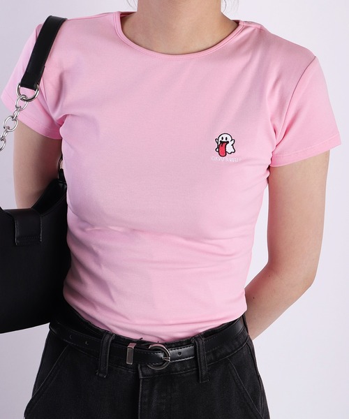 GRAF&WU(グラフアンドユー)の「GRAF&WU ゴースト刺繍 クロップド丈 スリムフィット 半袖Tシャツ(Tシャツ/カットソー・レディース・ブラック/ピンク・S/M/L)」の9枚目の写真