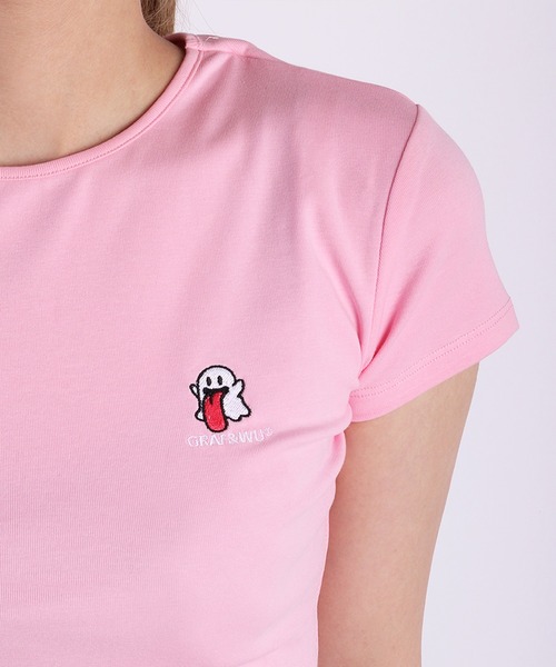 GRAF&WU(グラフアンドユー)の「GRAF&WU ゴースト刺繍 クロップド丈 スリムフィット 半袖Tシャツ(Tシャツ/カットソー・レディース・ブラック/ピンク・S/M/L)」の11枚目の写真