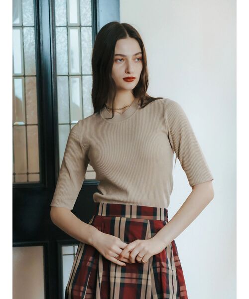 YECCA VECCA（イェッカヴェッカ）の「ラメ7分袖リブニット（ニット/セーター・レディース・ブラック/テラコッタ/ベージュ・FREE）」の21枚目の写真