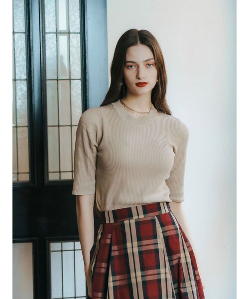 YECCA VECCA（イェッカヴェッカ）の「ラメ7分袖リブニット（ニット/セーター・レディース・ブラック/テラコッタ/ベージュ・FREE）」の22枚目の写真