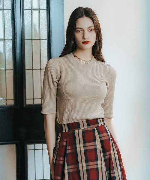 YECCA VECCA（イェッカヴェッカ）の「ラメ7分袖リブニット（ニット/セーター・レディース・ブラック/テラコッタ/ベージュ・FREE）」の6枚目の写真