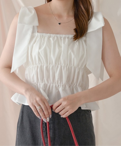 Ambre Neige(アンブルネージュ)の「big ribbon bustier / ビッグリボンビスチェ(キャミソール・レディース・ベビーピンク/オフホワイト・FREE)」の5枚目の写真