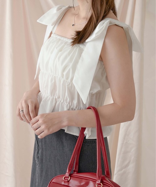 Ambre Neige(アンブルネージュ)の「big ribbon bustier / ビッグリボンビスチェ(キャミソール・レディース・ベビーピンク/オフホワイト・FREE)」の3枚目の写真
