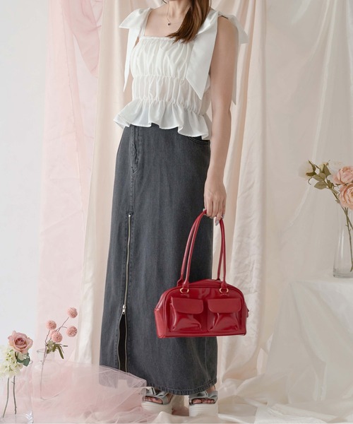 Ambre Neige(アンブルネージュ)の「big ribbon bustier / ビッグリボンビスチェ(キャミソール・レディース・ベビーピンク/オフホワイト・FREE)」の7枚目の写真