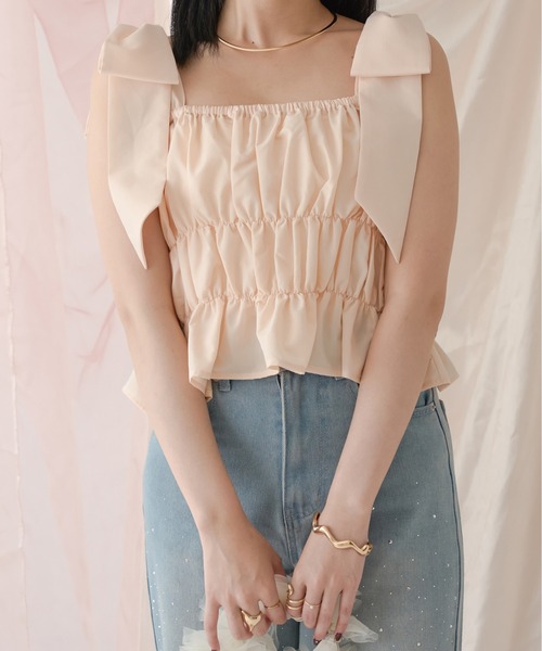 Ambre Neige(アンブルネージュ)の「big ribbon bustier / ビッグリボンビスチェ(キャミソール・レディース・ベビーピンク/オフホワイト・FREE)」の9枚目の写真
