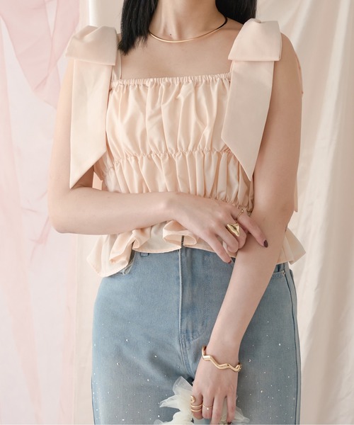 Ambre Neige(アンブルネージュ)の「big ribbon bustier / ビッグリボンビスチェ(キャミソール・レディース・ベビーピンク/オフホワイト・FREE)」の10枚目の写真