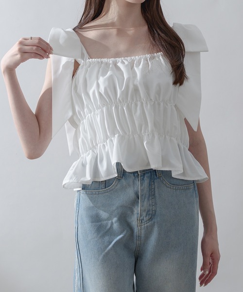 Ambre Neige(アンブルネージュ)の「big ribbon bustier / ビッグリボンビスチェ(キャミソール・レディース・ベビーピンク/オフホワイト・FREE)」の17枚目の写真