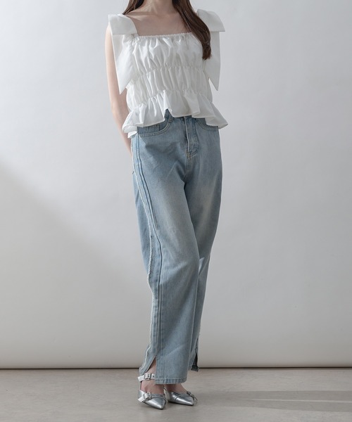Ambre Neige(アンブルネージュ)の「big ribbon bustier / ビッグリボンビスチェ(キャミソール・レディース・ベビーピンク/オフホワイト・FREE)」の18枚目の写真