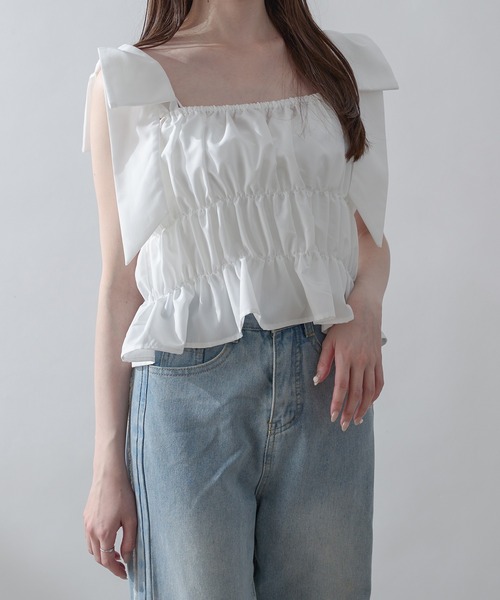 Ambre Neige(アンブルネージュ)の「big ribbon bustier / ビッグリボンビスチェ(キャミソール・レディース・ベビーピンク/オフホワイト・FREE)」の16枚目の写真