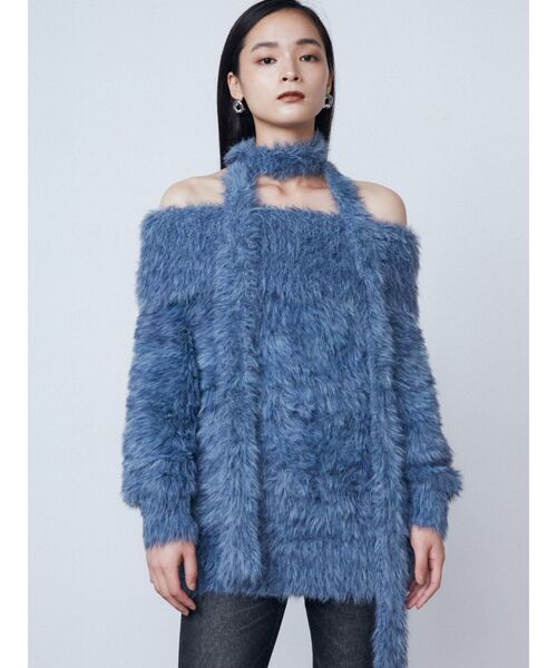 EMODA(エモダ)の「オフショルダータイオーバーニット(ニット/セーター・レディース・アイボリー/ブラック/ブルー・FREE)」の8枚目の写真