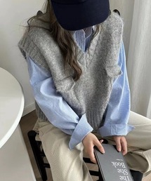 Vネックざっくりニットベスト