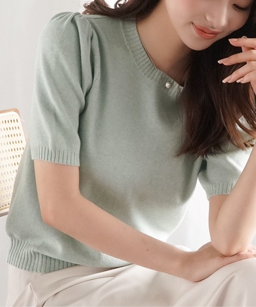 Jasmine Grandiflorum(ジャスミングランディフローラム)の「【Jasmine】ハーフスリーブニットプルオーバー(ニット/セーター・レディース・グリーン/ホワイト/ベージュ/ブルー/グレー/ブラック/ピンク・FREE)」の5枚目の写真